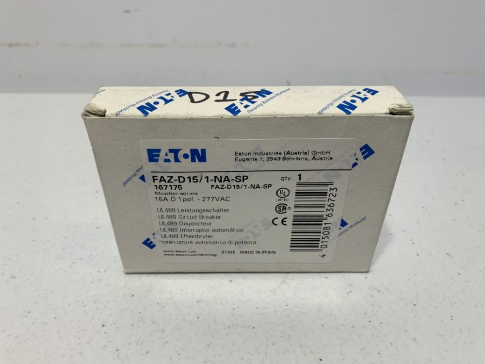 Eaton FAZ-D15 1-NA-SP Circuit Breaker 15A 277VAC 1-Pole