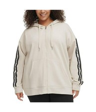 Calvin Klein Womens Running Logo Tape Hoodie Sweatshirt, beige, Plus Size, 2X