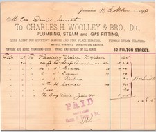 1899 Charles H. Woolley & Bro Plumbing Billhead Jamaica NY Ephemera