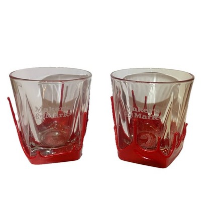 X2 Makers Mark Bourbon 8oz Rocks Red Wax Dip Whiskey Glass Barware
