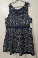 BB Dakota Womens Plus Size 2xl Blue white shift dress lace trim