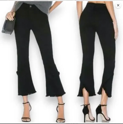 Citizens Of Humanity Jeans Womens Size 31 Black Denim Drew Fray Crop Flare
