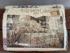 Vintage JCPenney Elizabeth Gray Floral Ruffle Trim Twin Flat Sheet Percale New