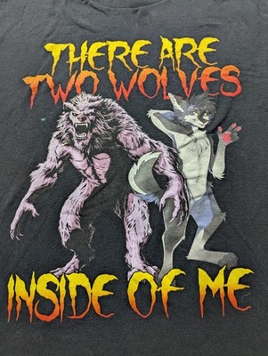 Hell Grip Two Wolves Inside Me Meme T-Shirt Spencers XLarge Black