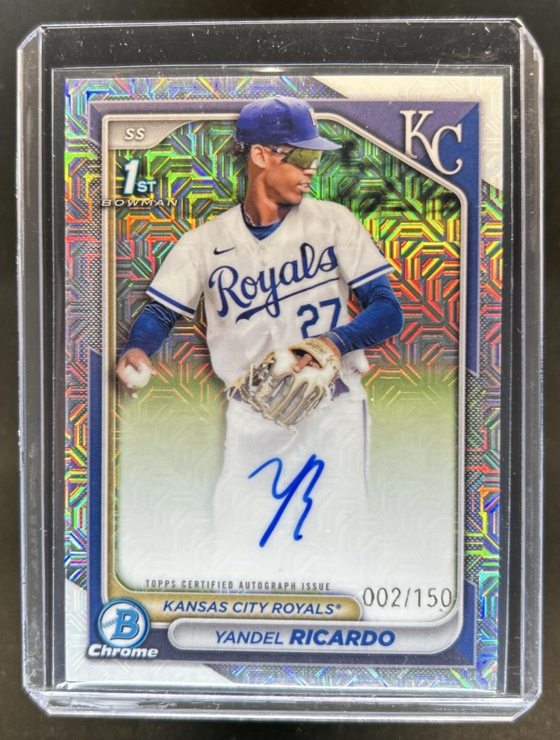 2024 Bowman Chrome Yandel Ricardo Auto HTA Choice Refractor 1st #/150 Royals