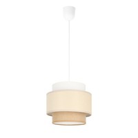 Pendelleuchte Esszimmer Stoff Weiß Sandfarben E27 Ø 20 Cm HäNgelampe Wohnzimmer