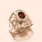 4 Gm 925 Solid Sterling Silver Natural Garnet Cut Gemstones Jali Ring Size 6"