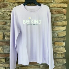 LIFE IS GOOD Crew L/S Pullover Cationic Active Top Purple BE KIND Medium XXL NWT