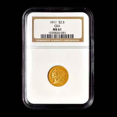 1911 $2.50 GOLD INDIAN ✪ NGC MS-61 ✪ QUARTER EAGLE COIN 2 1/2 GSA 051 ◢TRUSTED◣