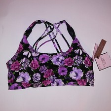 Victoria Secret Sports Bra Black Purple Racerback Strappy Removable Padding