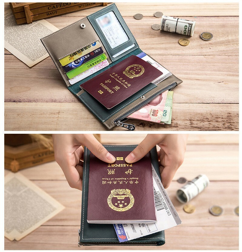 KUKUPOW Porte-passeport personnalisé en cuir italien étui avec verrouillage RFID pour cartes de crédit, cartes d'identité et documents de voyage (bleu clair, bleu ciel