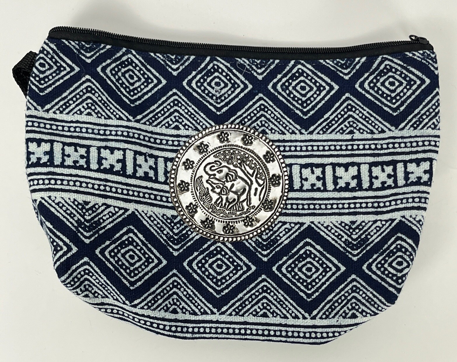 Cosmetic Bag Zip Makeup Canvas Case Travel Organizer Blue Elephant Medallion New