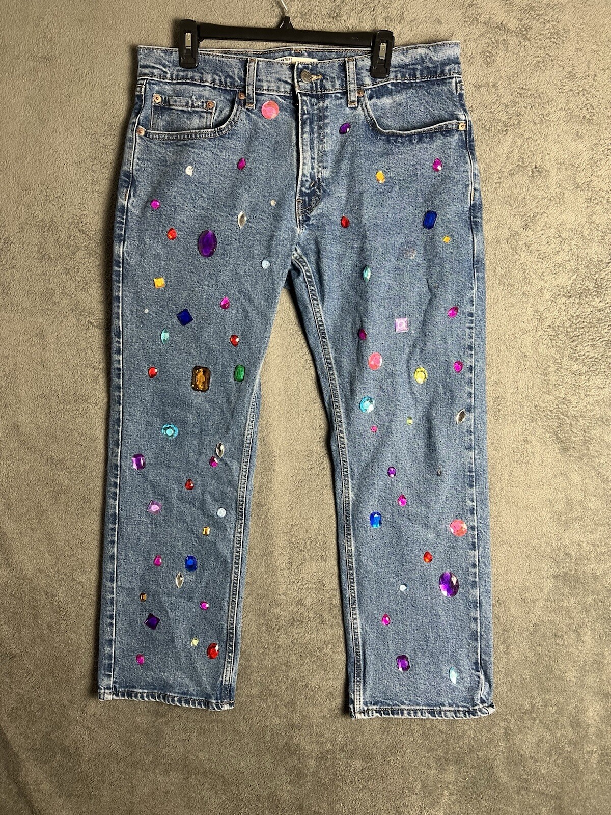 Levis Signature Womens Relaxed Studded Jeans 34x30 Classic Blue Wash