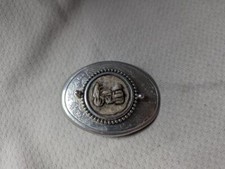 vintage BELT BUCKLE western PETOSKEY STONE inlay COWBOY motorcycle