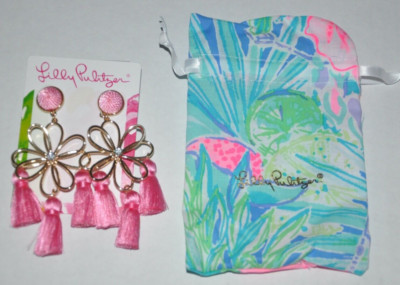 Lilly Pulitzer Come on Clover Earrings Pink w/ Duster Bag $58 NEW NWT