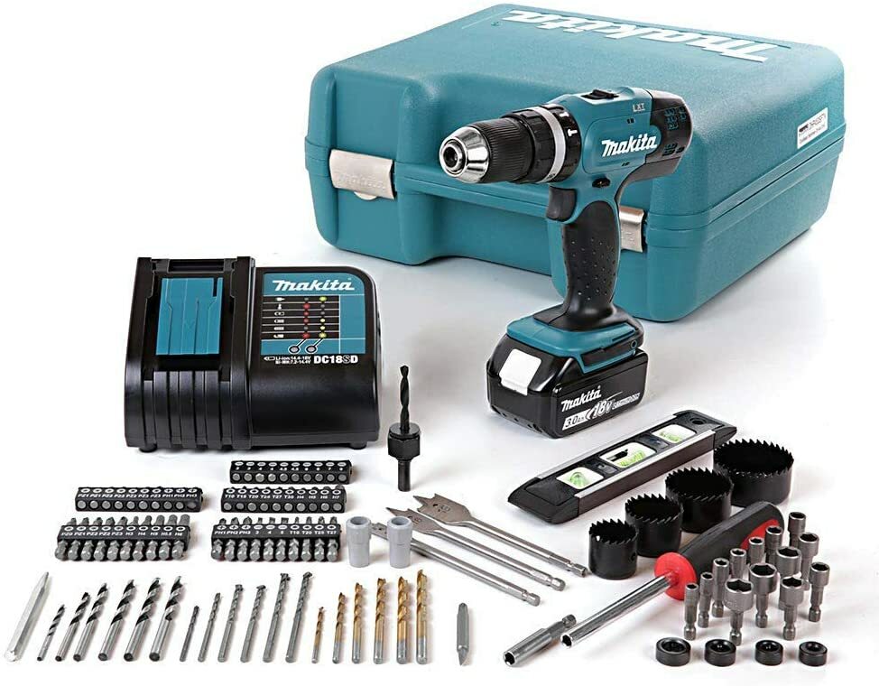 Makita DHP453 18V Cordless Speed Combi Drill With 101 Piece Accessory Set