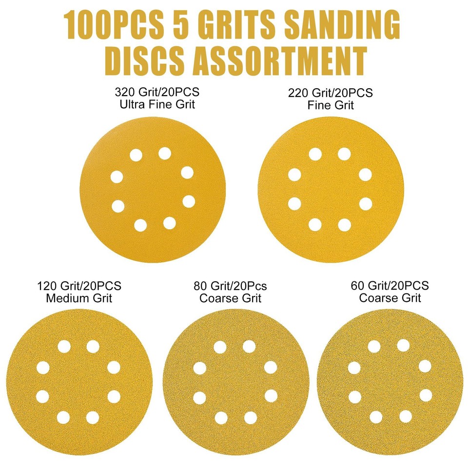 100 Pcs 5inch 8hole 80 Grit Dustless Hookandloop Sanding Disc Sander