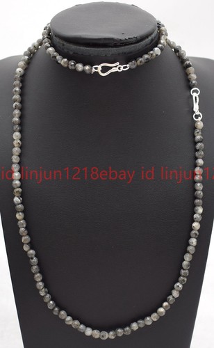 New 4/6mm Faceted Black Labradorite Round Gems Bead Necklace Bracelet 18/7.5in - Picture 5 of 12