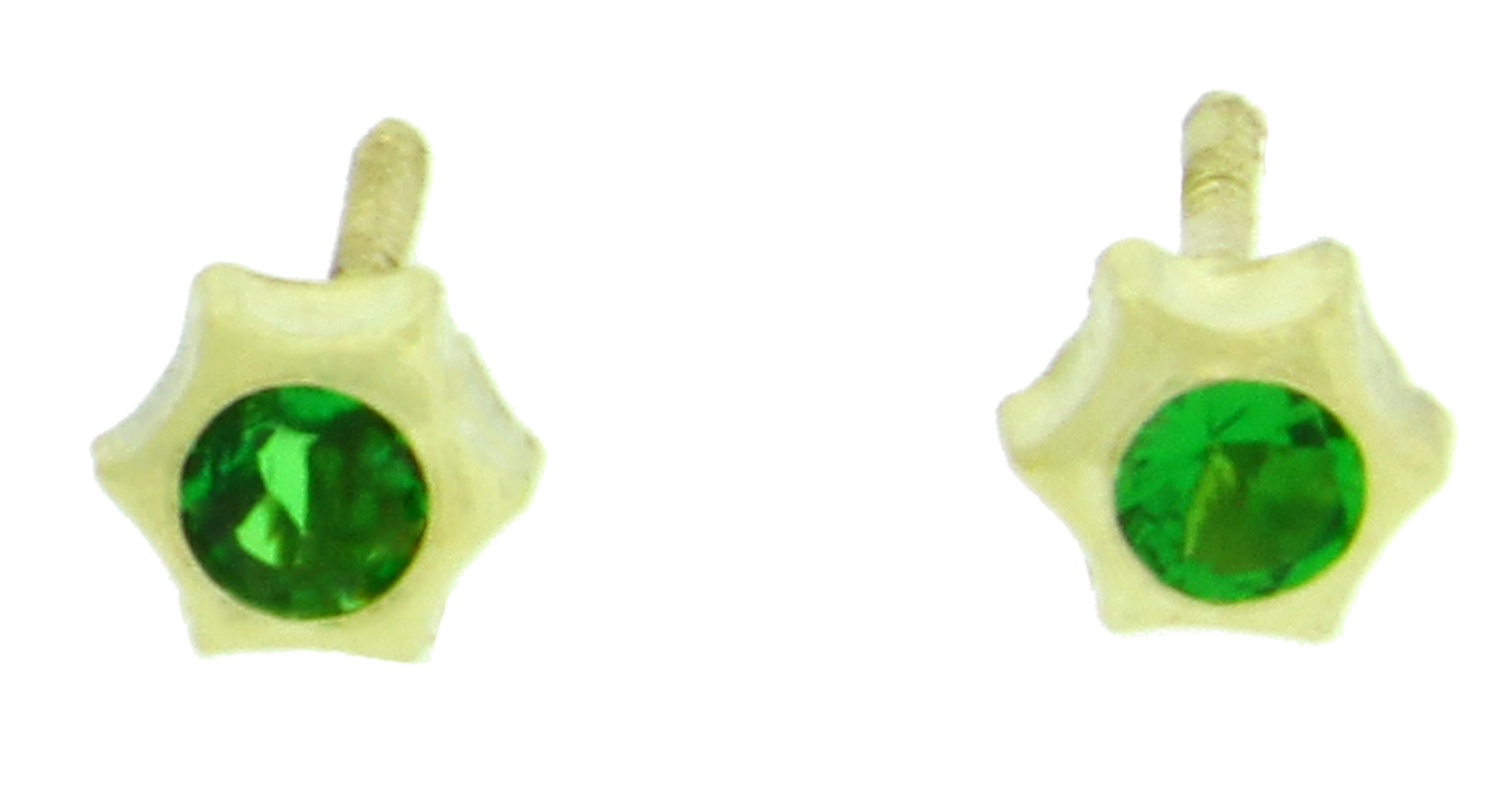 14K Solid Yellow Gold 6mm Star Simulated Emerald Screw Back Stud Earrings New