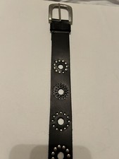 Womans Brown Leather Belt Tooled Silver Studs Flowers Size Small