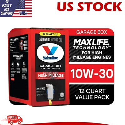 Valvoline High Mileage MaxLife 10W-30 Synthetic Blend Motor Oil 12 QT Garage Box