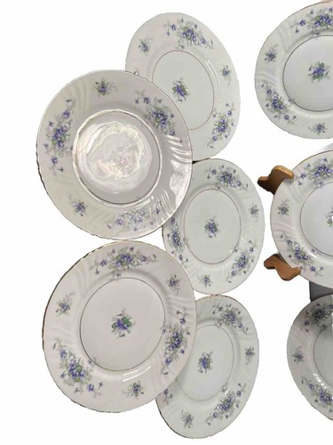 Johann Haviland China Barvarian Germany Salad Plate Violets Set Of 8 - Picture 3 of 8