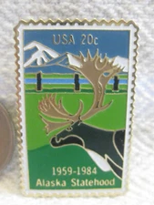 Alaska Statehood (1959-1984) 20 cent stamp lapel PIN excellent shape