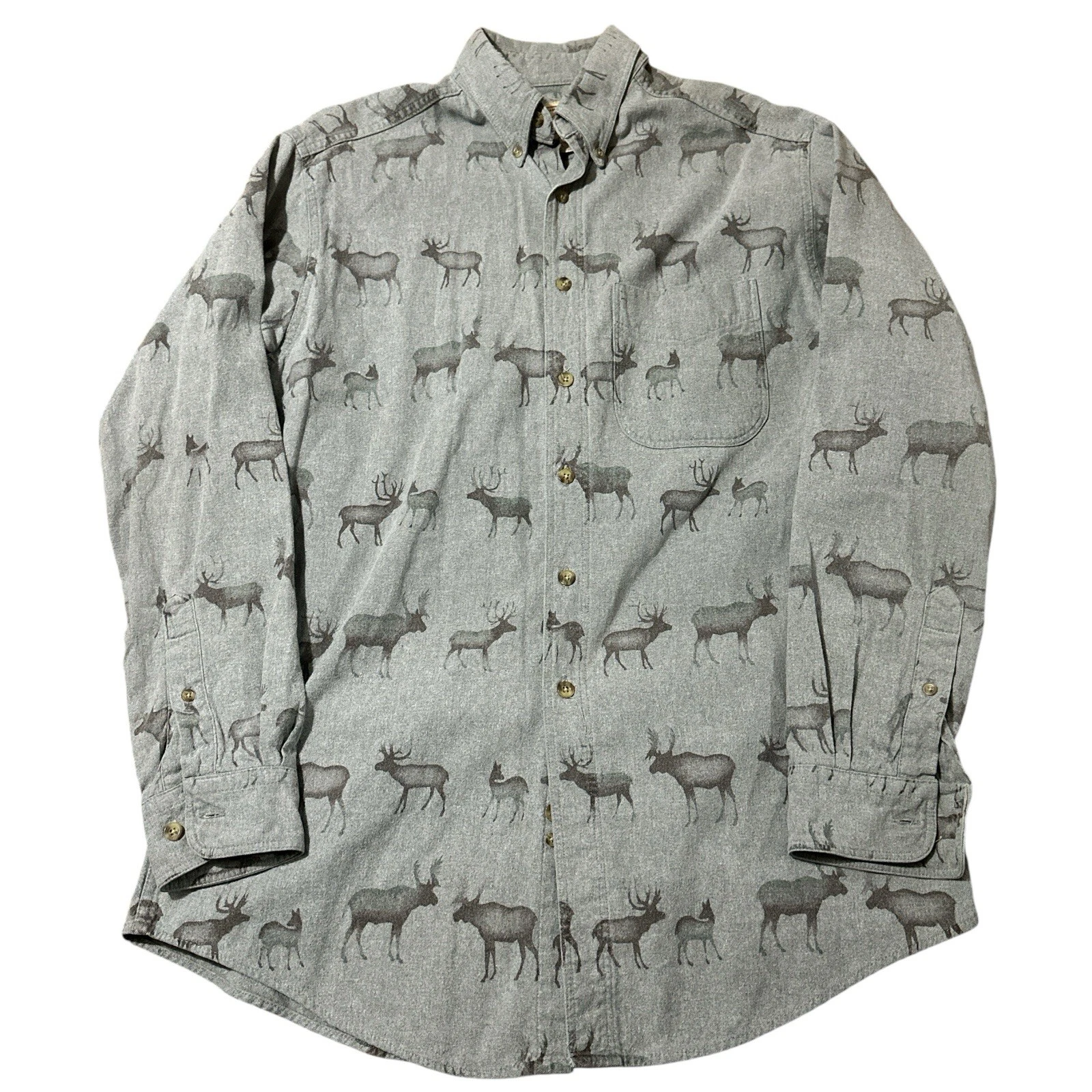 Woolrich Shirt Mens Large Gray Long Sleeve Button Down Moose Made In USA Outdoor