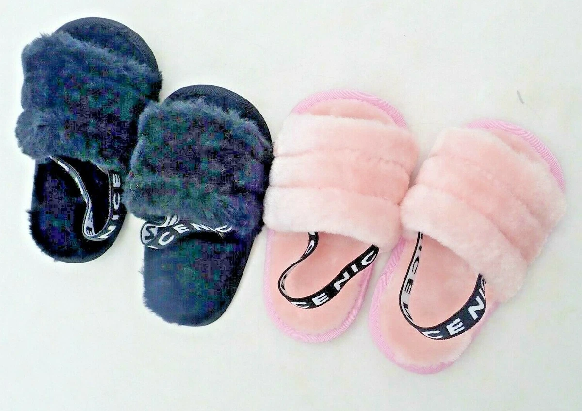 Two pair of Baby Girls Faux Fur Slippers Back Strap Slides 12-18 month | eBay