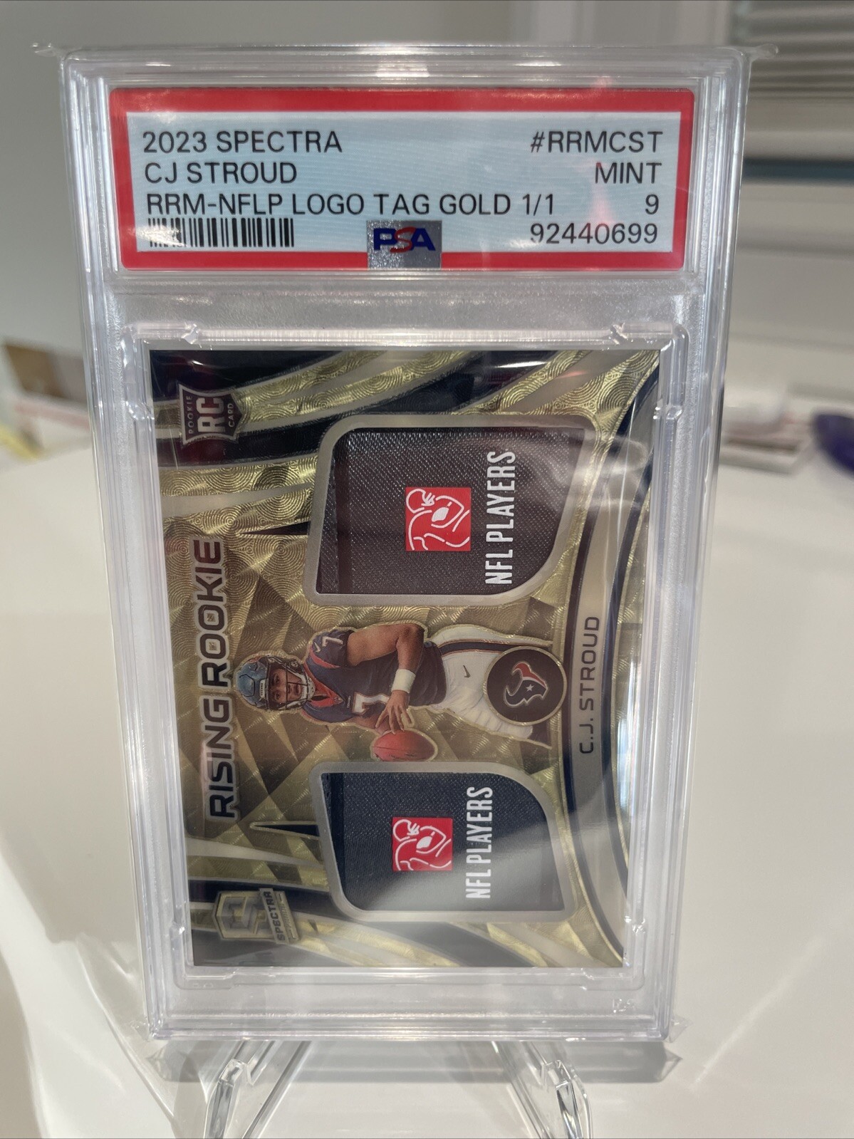 2023 Spectra CJ Stroud RC 1/1 GOLD PSA 9 RRM-NFLP LOGO TAG 🔥🔥🔥🔥🔥🔥🔥🔥