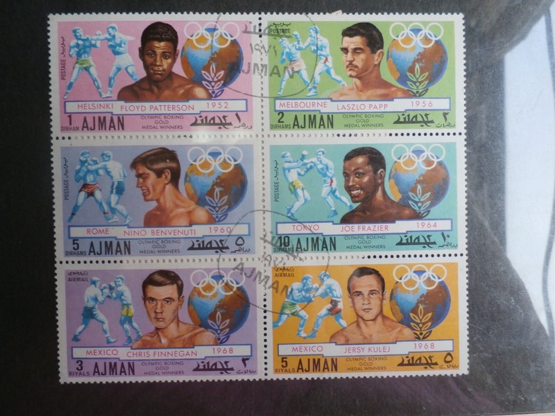 Ajman Block of 6, Olympic Boxing Gold Medal Winners, Mint CTO