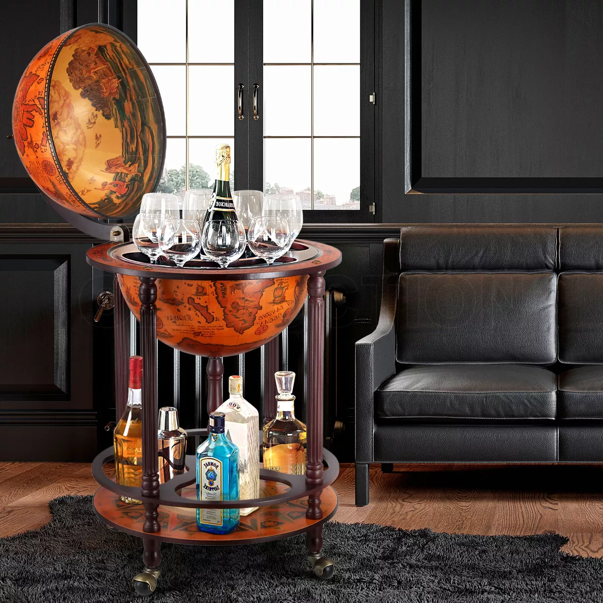 Antique Globe Bar Cabinet Mini Wine Rack Drinks Round Storage Mid