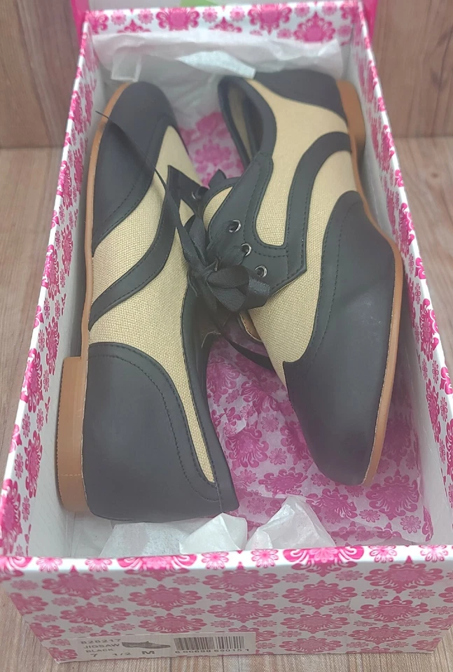 Wanted Negro y Tostado Espectador Oxford Plano Dos Tonos Cinta Cortada Cuero Lona Foto 3 de 4