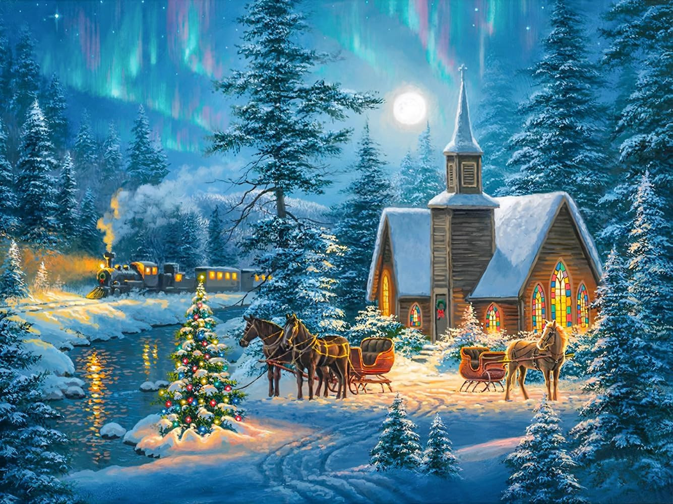 Christmas Diamond Painting Kits for Adults Winter DIY 5D Diamond Art Kits Villag