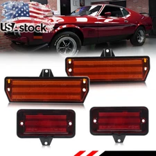 4PCS Amber Front & Red Rear Bumper Side Marker Lights For 1971-1973 Ford Mustang
