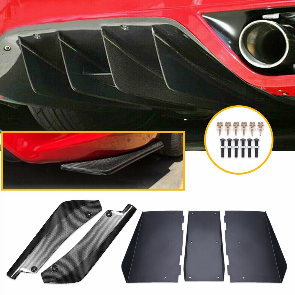 Universal 4-Fin Rear Bumper Diffuser Spoiler Lip Splitter Chin Spats