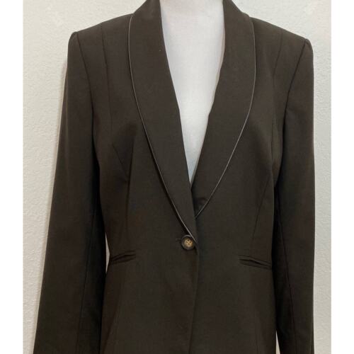 NWT Alex Marie Sz 14 Brown 1-Button Blazer Slit Sleeve Faux Leather Piping $149 - Picture 2 of 9