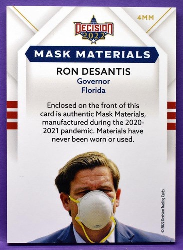 Ron DeSantis Decision 2022 Ser. 1 MASK MATERIALS RARE 1/1 RED FOIL PARALLEL #4MM - Picture 2 of 2