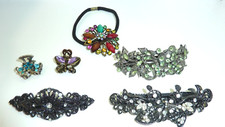 VINTAGE lot of 6 RHINESTONE METAL HAIR COMB BARRETTE HAIR CLAW CLIP