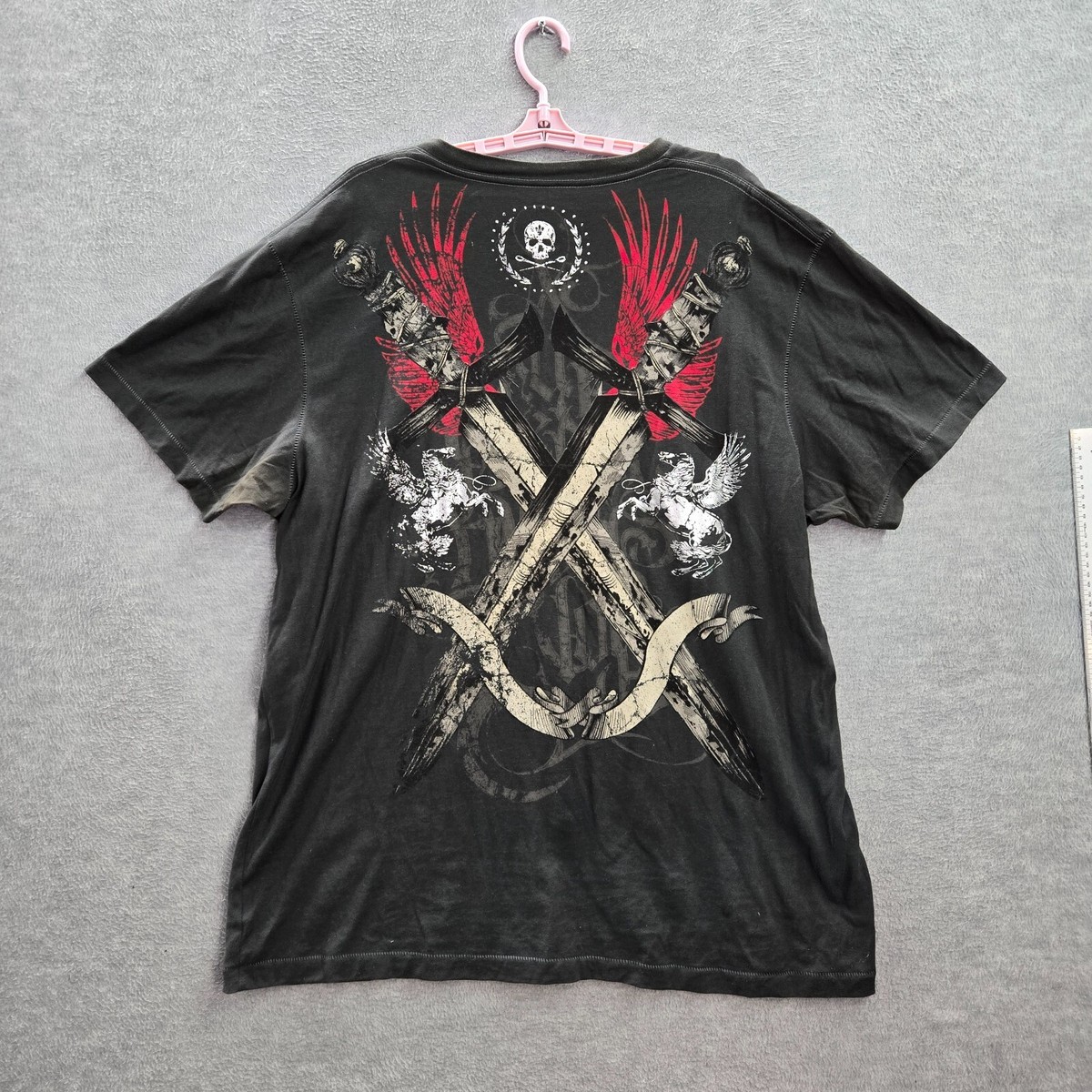 Marc Ecko Men Shirt 2XL Black Y2K Grunge Skull Lion Sword Graphic