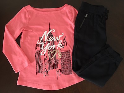 NWT Gymboree Girl Kitty In Pink Coral New York Tee /Black Pants Outfit 4 5 6 