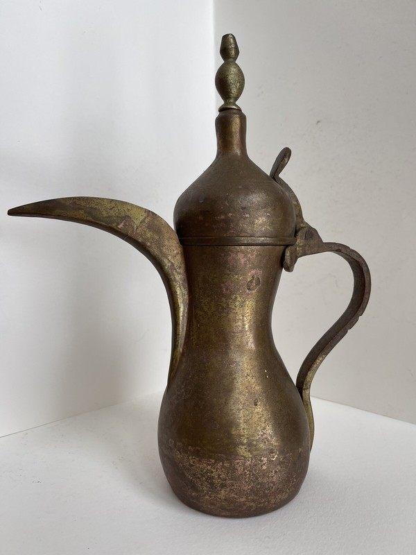 ANTIQUE Persian Middle Eastern Coffee Pot Brass/Copper SIGNED 12”