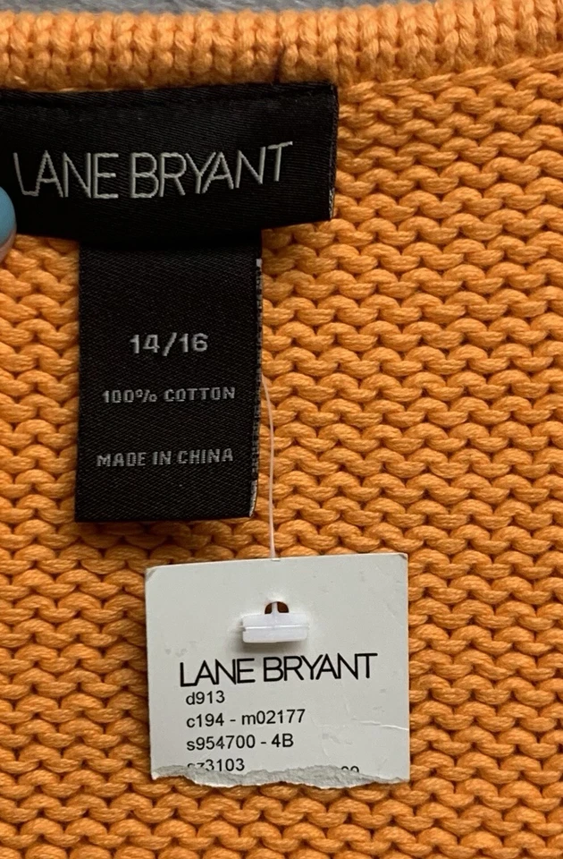 Suéter Lane Bryant Mujer 14/16 Naranja Algodón Cuello en V Mangas Largas Top Nuevo con Etiquetas W272 Foto 3 de 4