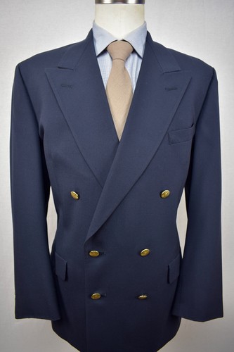 1976-1994 Hart Schaffner Marx Solid Navy Blue Double Breasted Blazer Size: 44L - 第 1/10 張圖片
