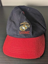 Vintage USMC Marines Hat Cap Strapback Town Talk Eagle Crest Logo Blue and Red