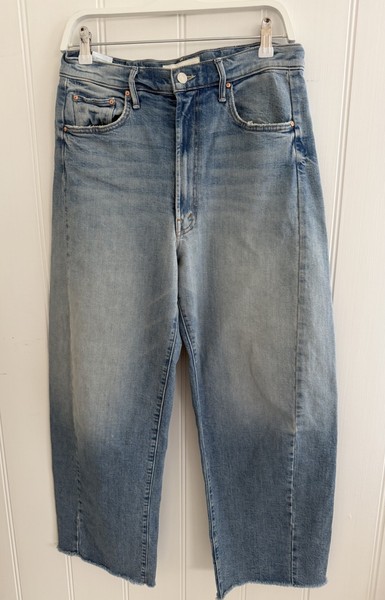 MOTHER The Half-Pipe Ankle Fray High Rise Barrel Leg Jeans Blue Light Wash 30
