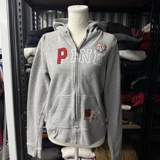 Pink Victoria's Secret Y2K 2000s grey zip up hoodie graphic embroidery Large