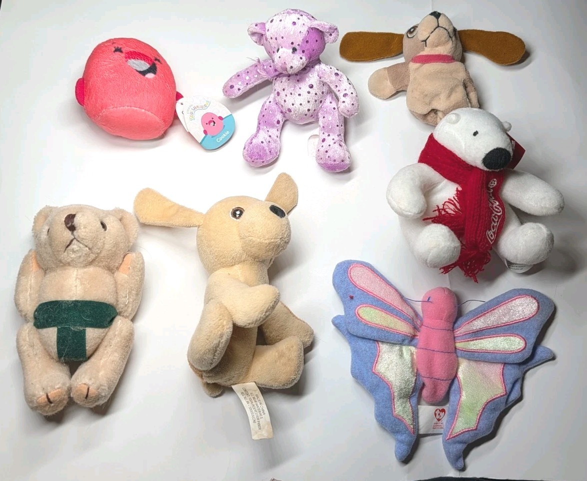 Lot Of 7 Mini Plush Stuffed Animals Assorted