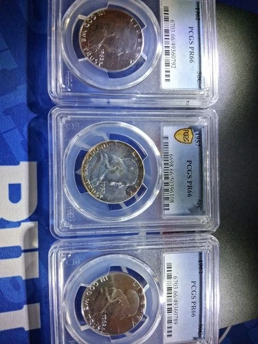 Lot Of 2 1962 + A 1957 50c Proof Franklin Silver Half Dollar - PCGS PR66