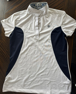 ARIAT PRO SERIES Ladies Stretchy Show Stock Shirt Size M White/Navy